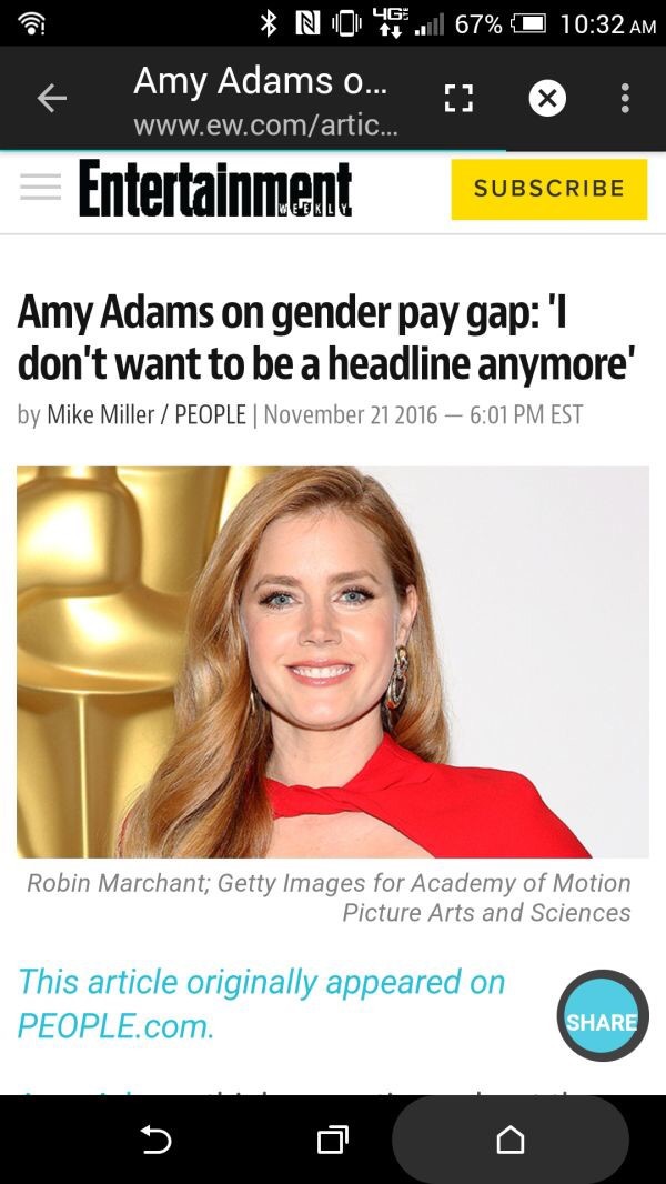 Amy Adams headline about gender pay gap.