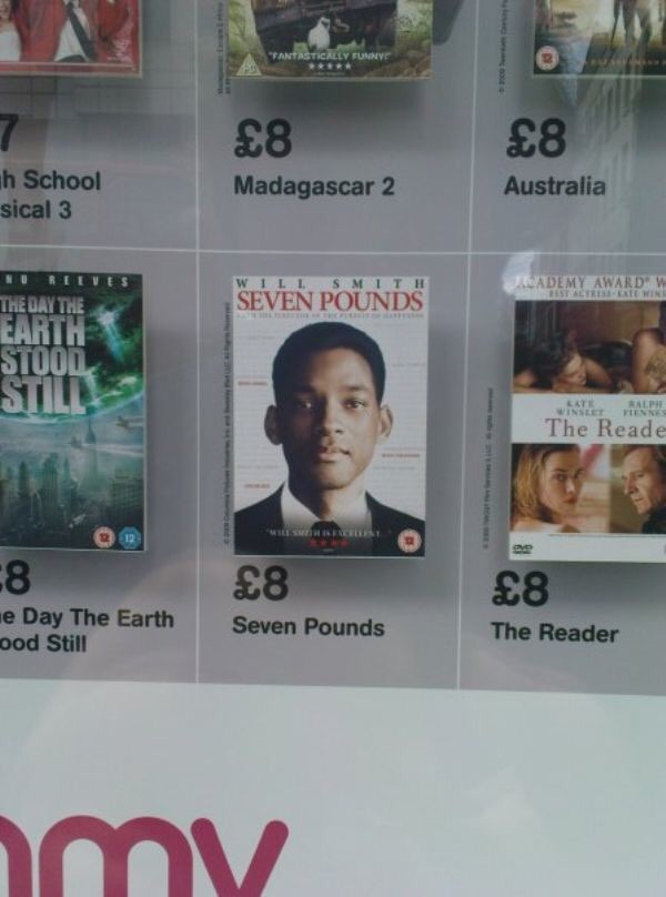 Will Smiths Movie/Book of Seven Pounds on sale for only 8 pounds sterling.