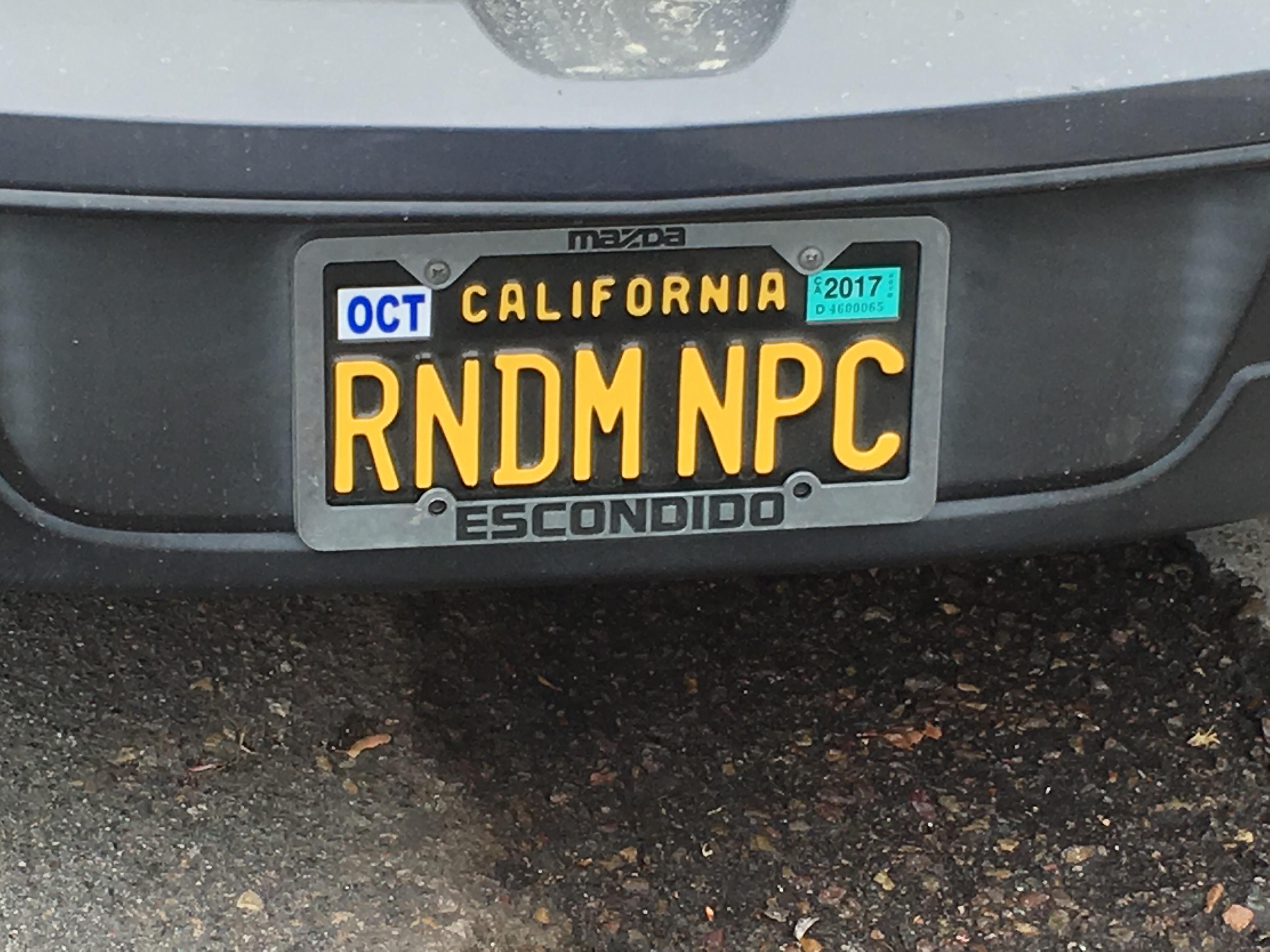 vehicle registration plate - mazda Oct California 2017 Rndm Npc Escondido