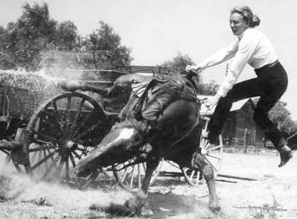 Martha Crawford Cantarini and horse in black and white