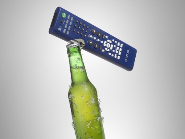 A combo remote-control/bottle opener. Miss up to 5 seconds of commercials while you grab your bottle opener? NEVER!