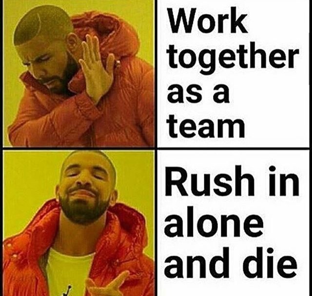love my team meme - Work together as a team Rush in alone and die
