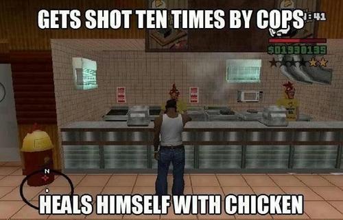 gta san andreas funny - Gets Shot Ten Times By Cops 42 501930185 Heals Himself With Chicken