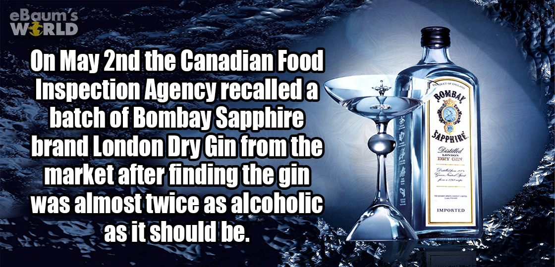 Fun fact meme about that time Bombay Sapphire accidentally made their drink twice as strong.