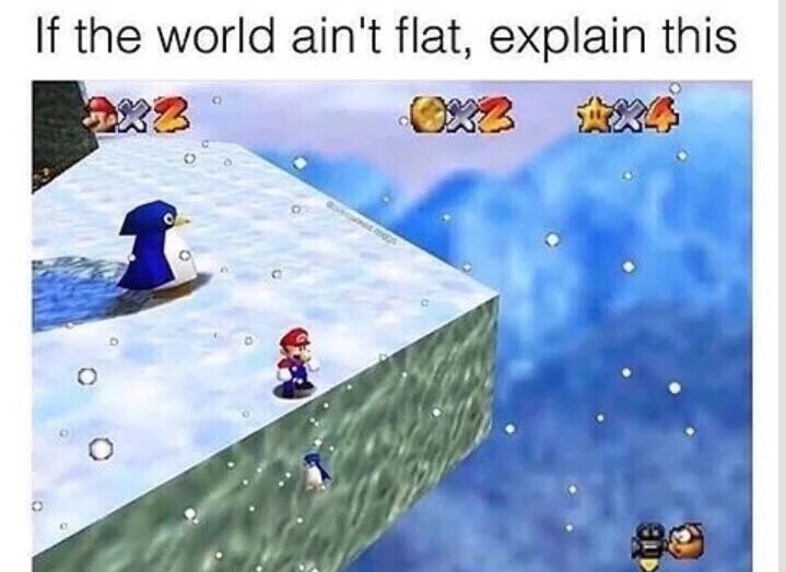 Mario world graphic proving that the world is indeed flat.