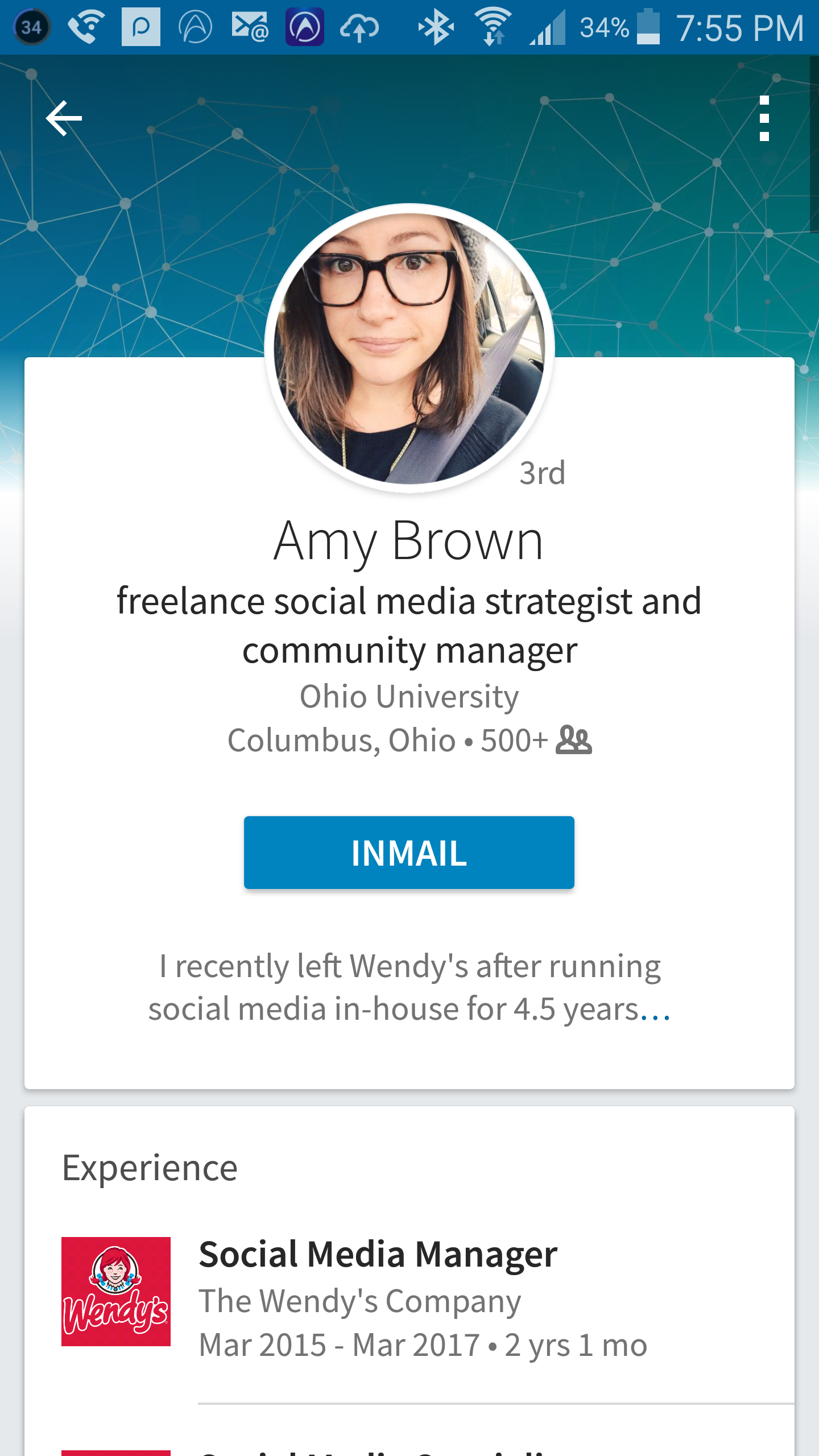 It turned out it was Amy Brown after she left Wendy's after 4 and a half years.