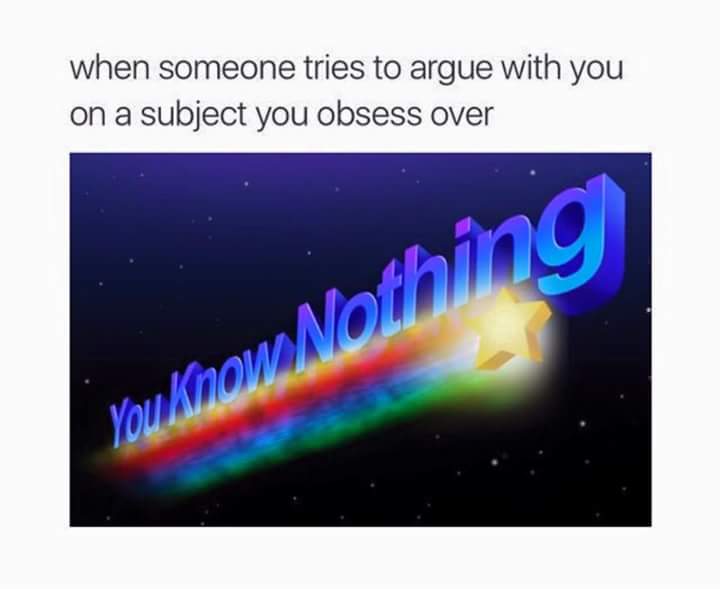 Internet meme - when someone tries to argue with you on a subject you obsess over You Know Nothing