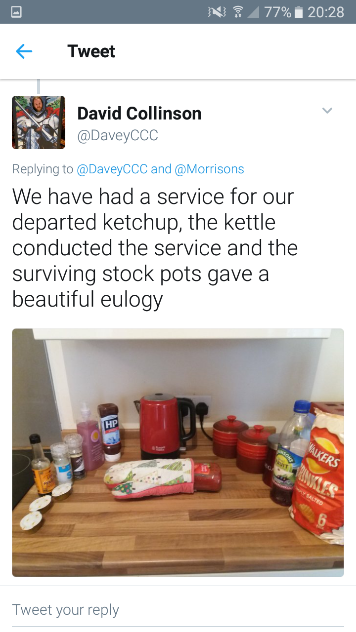 Mock funeral for the departed ketchup bottle