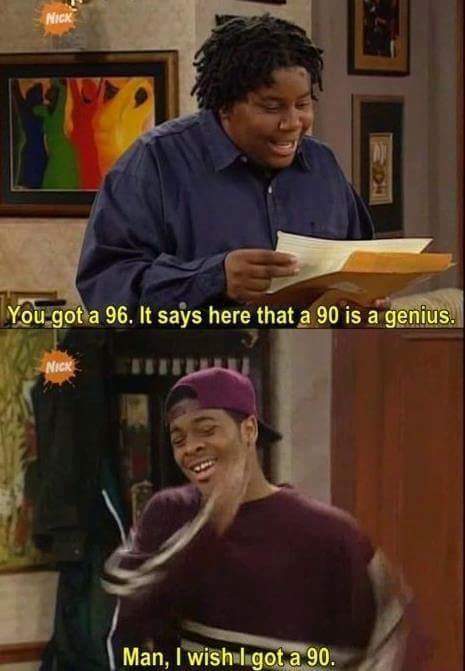 kenan and kel meme - You got a 96. It says here that a 90 is a genius. Nick Man, I wish I got a 90.