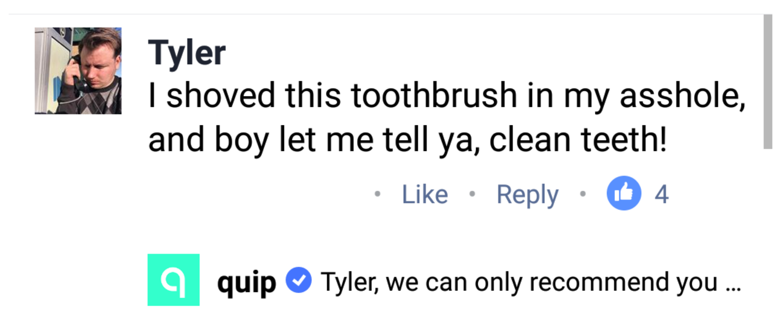 Toothbrush Company PR Responds To Guy Commenting About Sticking Their Toothbrush In His Ass