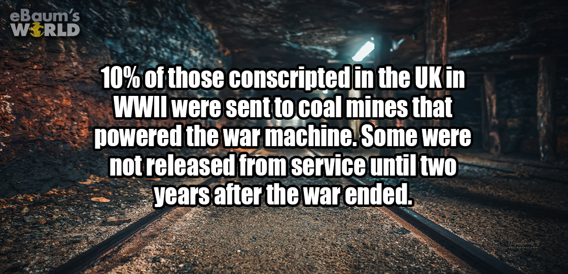 Fun fact about how about 10% of conscripts in the UK from WWII were sent to coal mines to power the war machine but some were kept a full 2 years after the war ended.