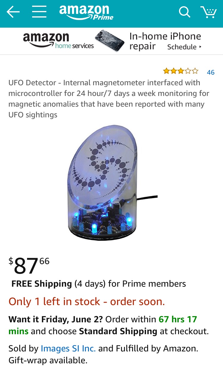 amazon reviews - amazon music - f amazon Qe amazon Inhome iPhone repair Schedule home services Ufo Detector Internal magnetometer interfaced with microcontroller for 24 hour7 days a week monitoring for magnetic anomalies that have been reported with many 