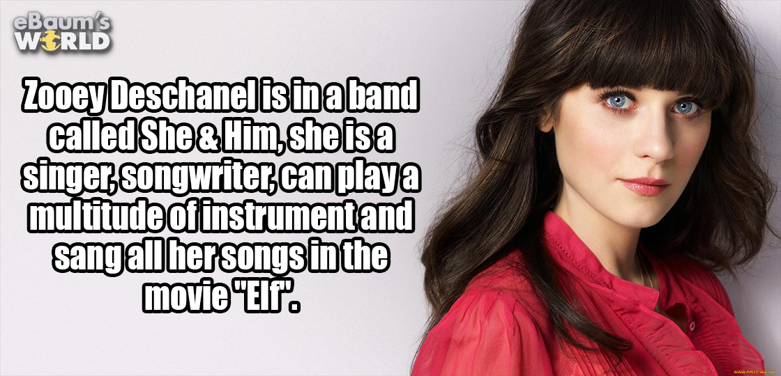 fun fact about Zooey Deschanel and how she is in a band and plays instruments and other important details.