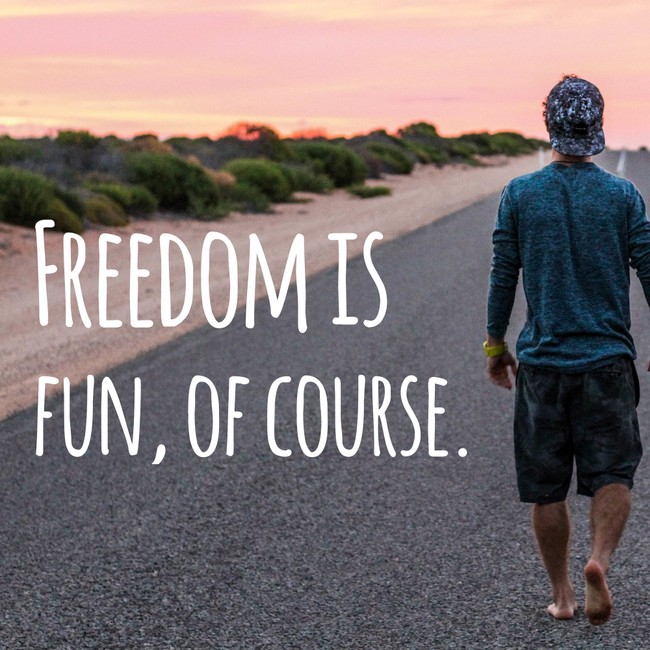 motivational quote Freedom Is Fun, Of Course.
