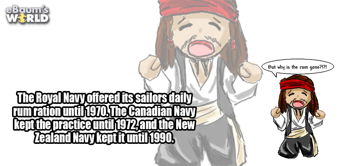 Meme about how long the Royal Navies of various countries supplied their sailors with rum.