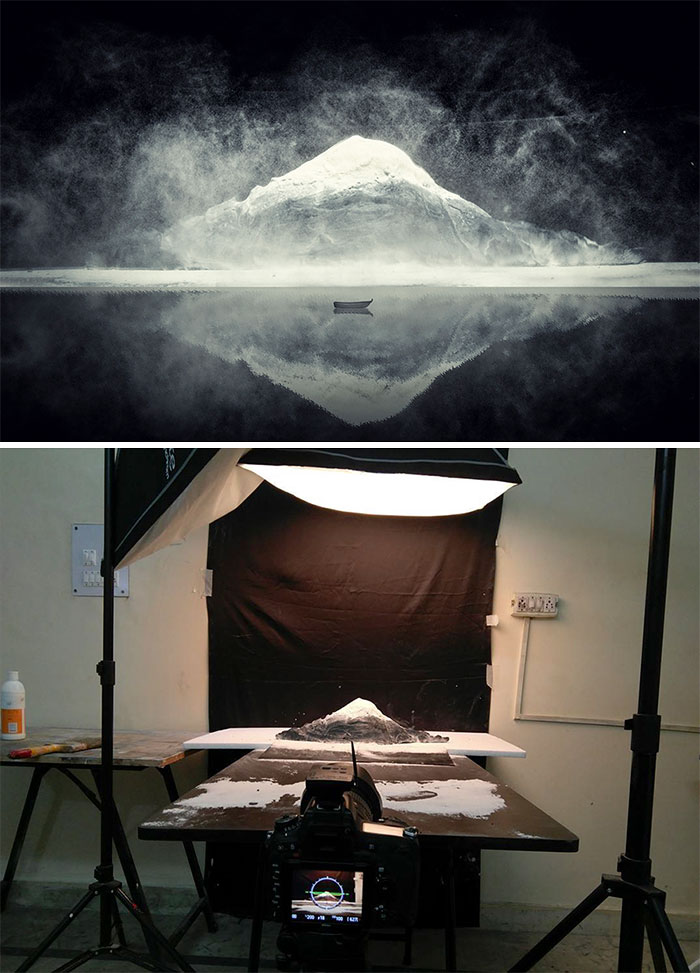 Amazing mountain picture and how it was taken from a studio scale model