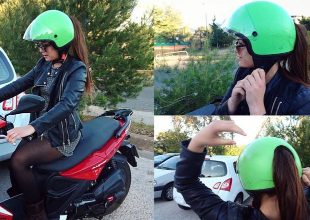 A motorcycle helmet with a ponytail hole.