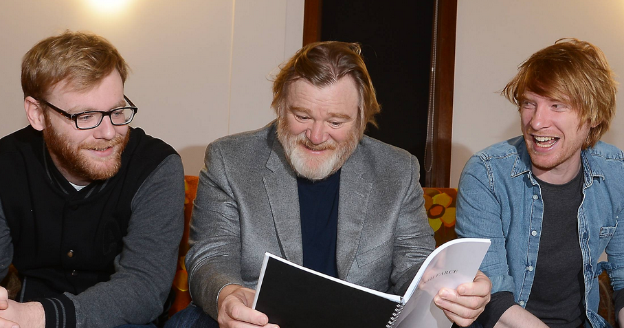 Brendan Gleeson (center) with his 2 sons Brian Gleeson (left) and Domhnall Gleeson (right) in 2015. Brendan has 4 sons total with his wife of 35 years, Mary Gleeson, but only these 2 act. The Irish born Brendan has had a terrific career that started surprisingly when he was already 34. He has been in some of the biggest films, and is an amazing actor. His son Domhnall (pronounced "doh-nall") has exploded recently as an actor in films like Ex-Machina, Star Wars: The Force Awakens and The Revenant, and has a very bright career ahead of himself that one day may rival his father.