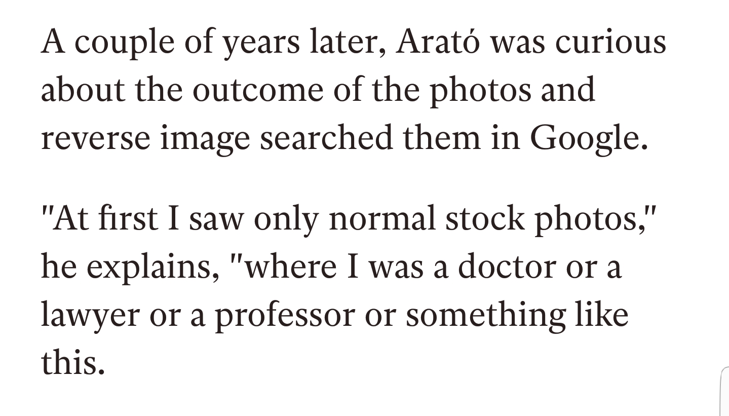 prove that n 5 2 -( n 3 2 is a multiple of 4 - A couple of years later, Arat was curious about the outcome of the photos and reverse image searched them in Google. "At first I saw only normal stock photos," he explains, "where I was a doctor or a lawyer o