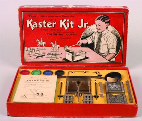Gilbert’s Kaster Kit Jr. Wow, Gilbert must've hated kids.  Gilbert MOLTEN LEAD Casting Kit allowed you to create your own army of tiny metallic minions; which sounds kinda awesome until you realize it involved casting them from molten lead by yourself.