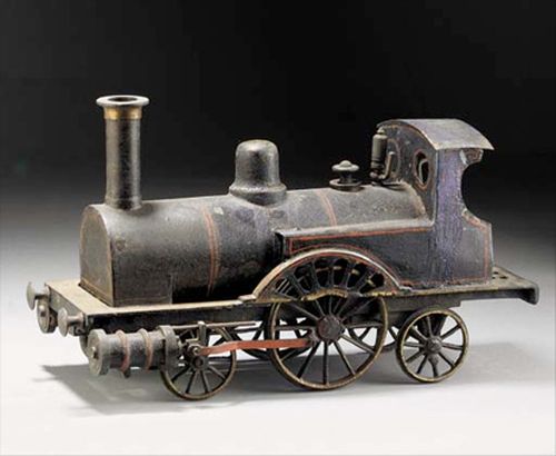 Stevens' Model Dockyard Locomotive. In 1843, realizing that boys might want a toy train that did more than just sit there, the Stevens Company created the Model Dockyard Locomotive, one of the first ones that actually moved. Of course, the main reason why toy trains didn’t move up to that point was simply that the technology didn’t exist. The Model Dockyard Locomotive got around that limitation by using a real steam-propelled engine that required kids to pour either kerosene or alcohol into the train and then light it. Yup, nothing like setting your toy on fire...