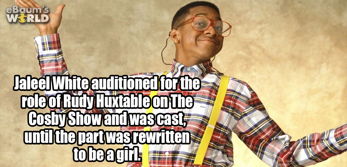 steve urkel - eBaum's Wrld Jaleel White auditioned for the role of Rudy Huxtable on The Cosby Show and was cast, until the part was rewritten to be a girl
