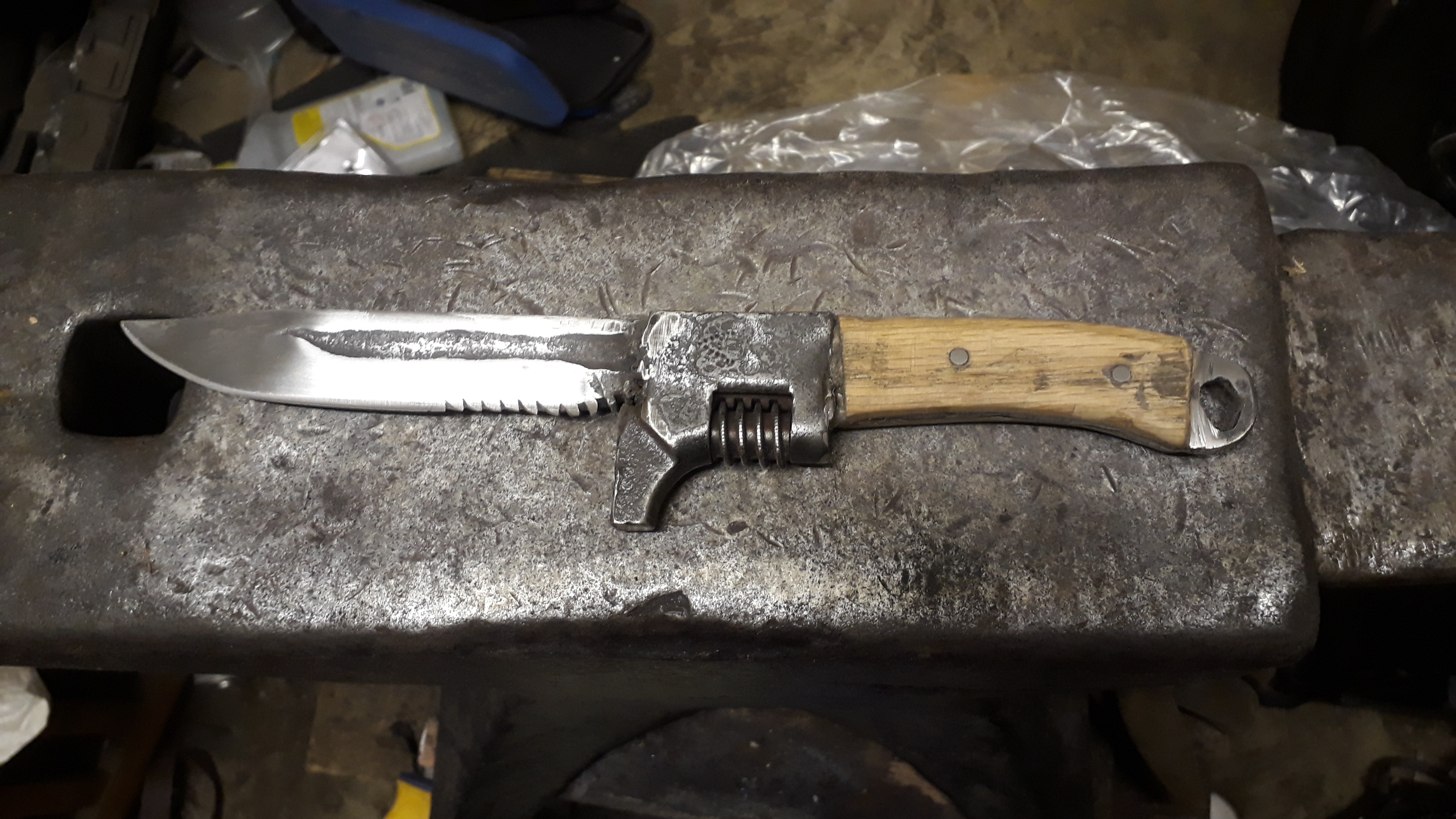 "All set! I also put in a very rough lanyard hole that i'll probably round out when I get the proper tools. Next the whole piece needs to be sanded, polished and oiled."