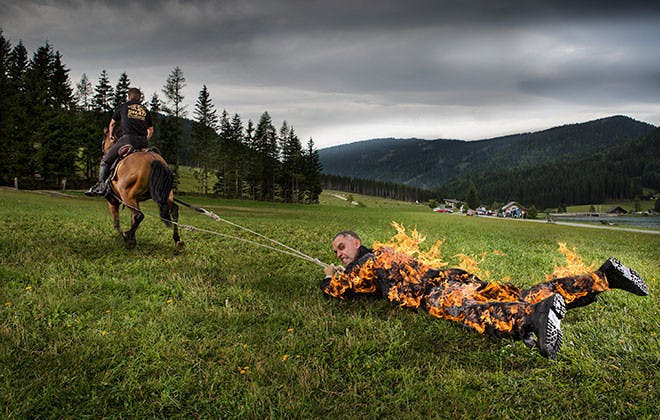 Longest Distance Pulled By A Horse While On Fire. This one seems downright brutal, but believe it or not, there is one man that did this willingly in order to put his name next to this shocking record. The daredevil’s name is Josef Tödtli and he is the man known for being pulled by a horse while on full body burn for 1640 feet. The professional stuntman who has no less than 49 movie credits to his name holds numerous other records that involve the same painful experiences like burning and being dragged on the ground. During the whole attempt, Josef had an ATV driving next to him in order to pour lamp oil so that the flames stay lit. I guess he couldn’t afford to not burn until he reached his goal distance. Otherwise, his record would have been compromised and all the pain would’ve been for nothing.