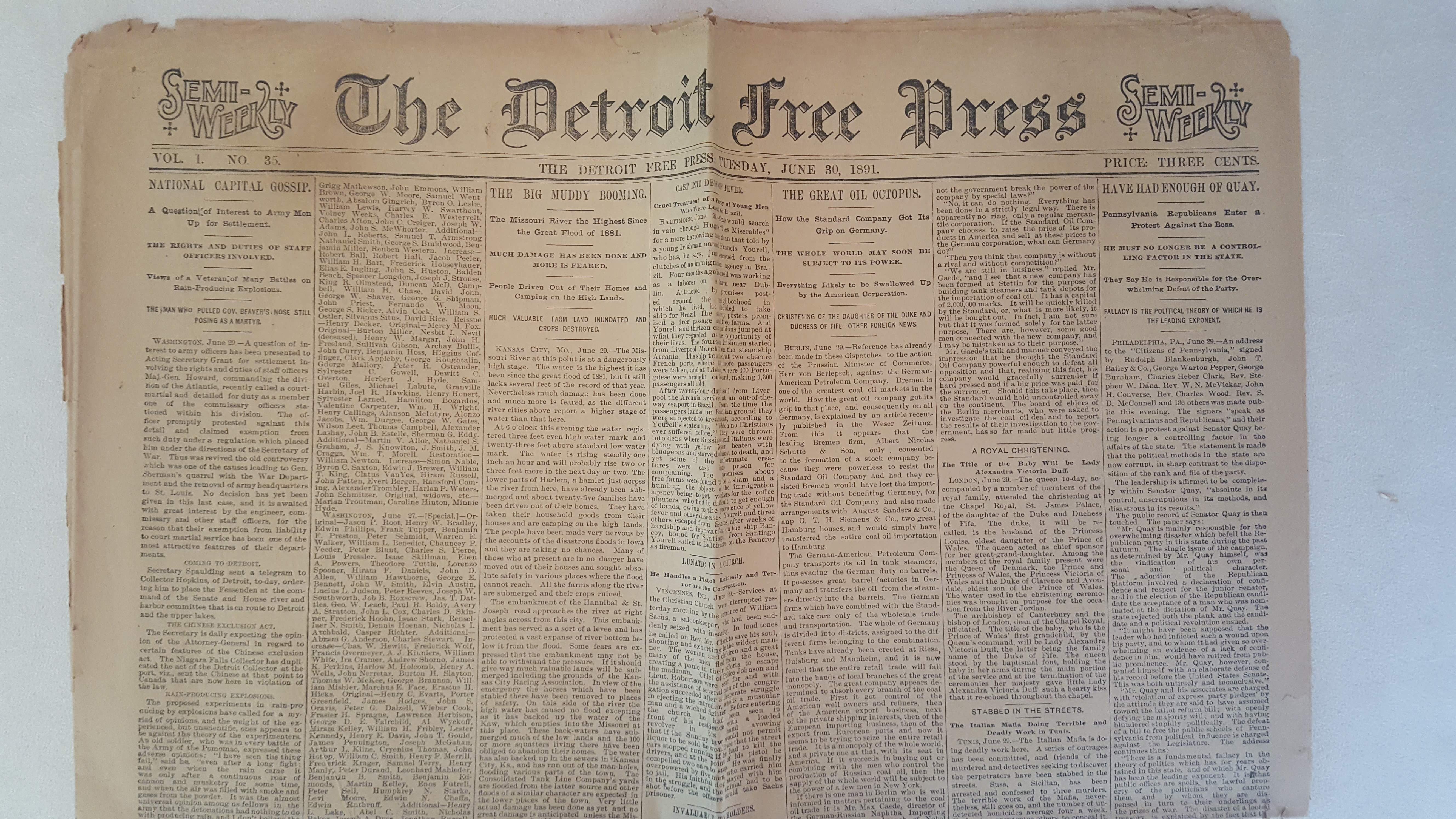 "The legitimately oldest paper in the box - 1891."