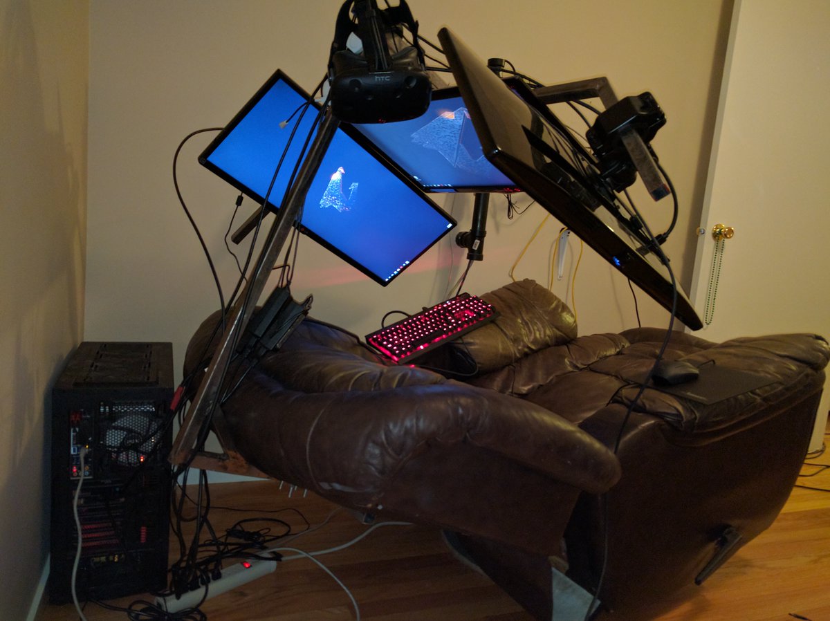 Awesome gaming rig on an old recliner.