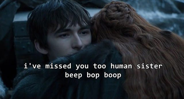 game of thrones sansa bran - i've missed you too human sister beep bop boop