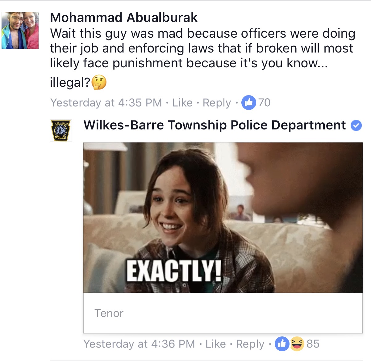 photo caption - Mohammad Abualburak Wait this guy was mad because officers were doing their job and enforcing laws that if broken will most ly face punishment because it's you know... illegal? Yesterday at 70 WilkesBarre Township Police Department Police 