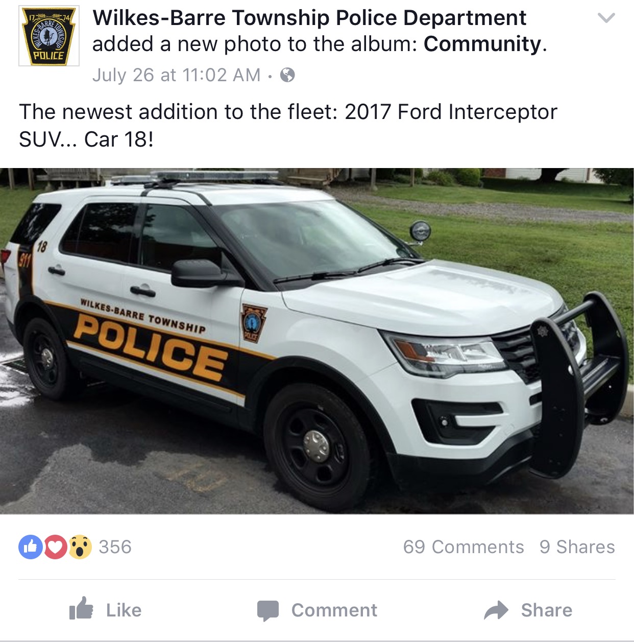 wilkes barre township police - 1774 Police WilkesBarre Township Police Department added a new photo to the album Community. July 26 at The newest addition to the fleet 2017 Ford Interceptor Suv... Car 18! WilkesBarre Township Police 00 356 69 9 It Comment