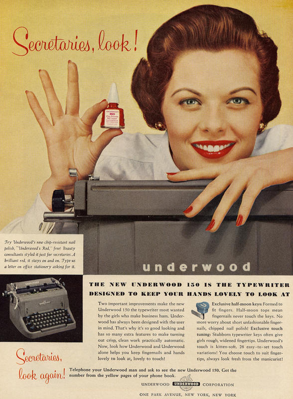 have a great day sarcastic - Secretaries, look! Try Underwood's neechipresistant mail polish, Underwood's Red, free Buty constant styled it fast for secretaries. A brilliant red, it stays on and on. Types later on office stationery asking for it. underwoo
