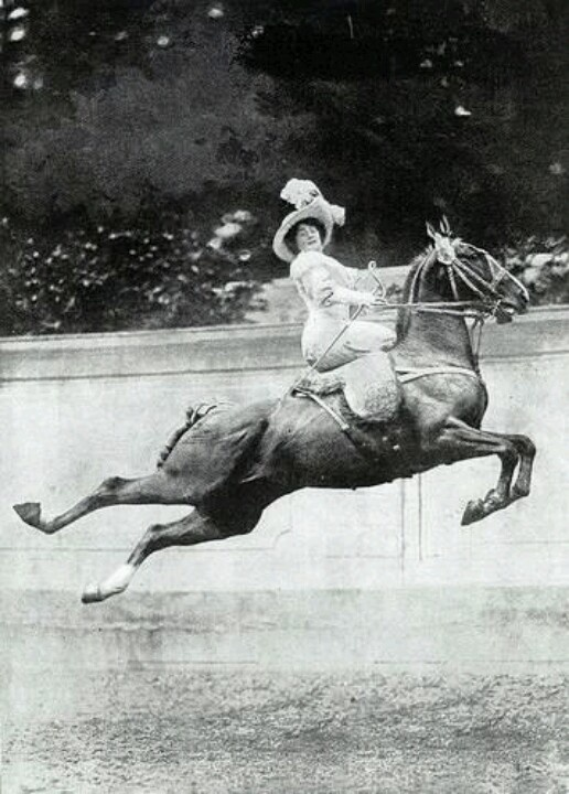 An unknown woman riding her horse, side saddle no less, somewhere in England in 1905.