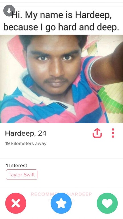 indian people facebook - Hi. My name is Hardeep, because I go hard and deep Hardeep, 24 19 kilometers away 1 Interest Taylor Swift Recommardeep