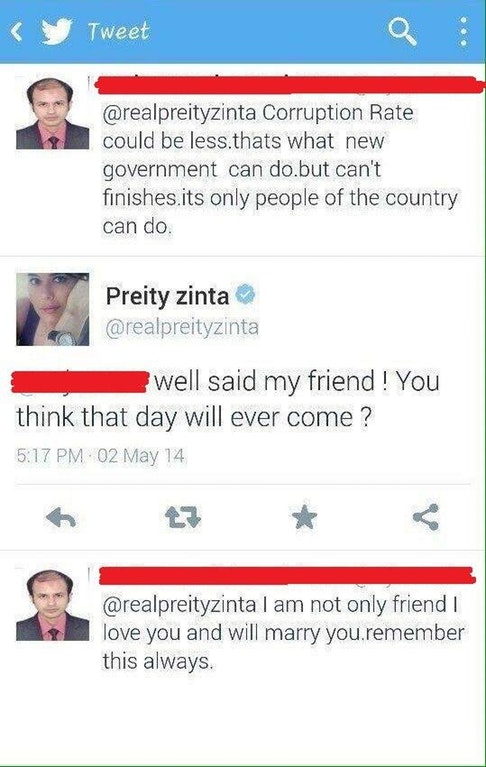 Tweet Corruption Rate could be less.thats what new government can do.but can't finishes.its only people of the country can do. Preity zinta well said my friend ! You think that day will ever come ? 02 May 14 I am not only friend love you and will marry yo
