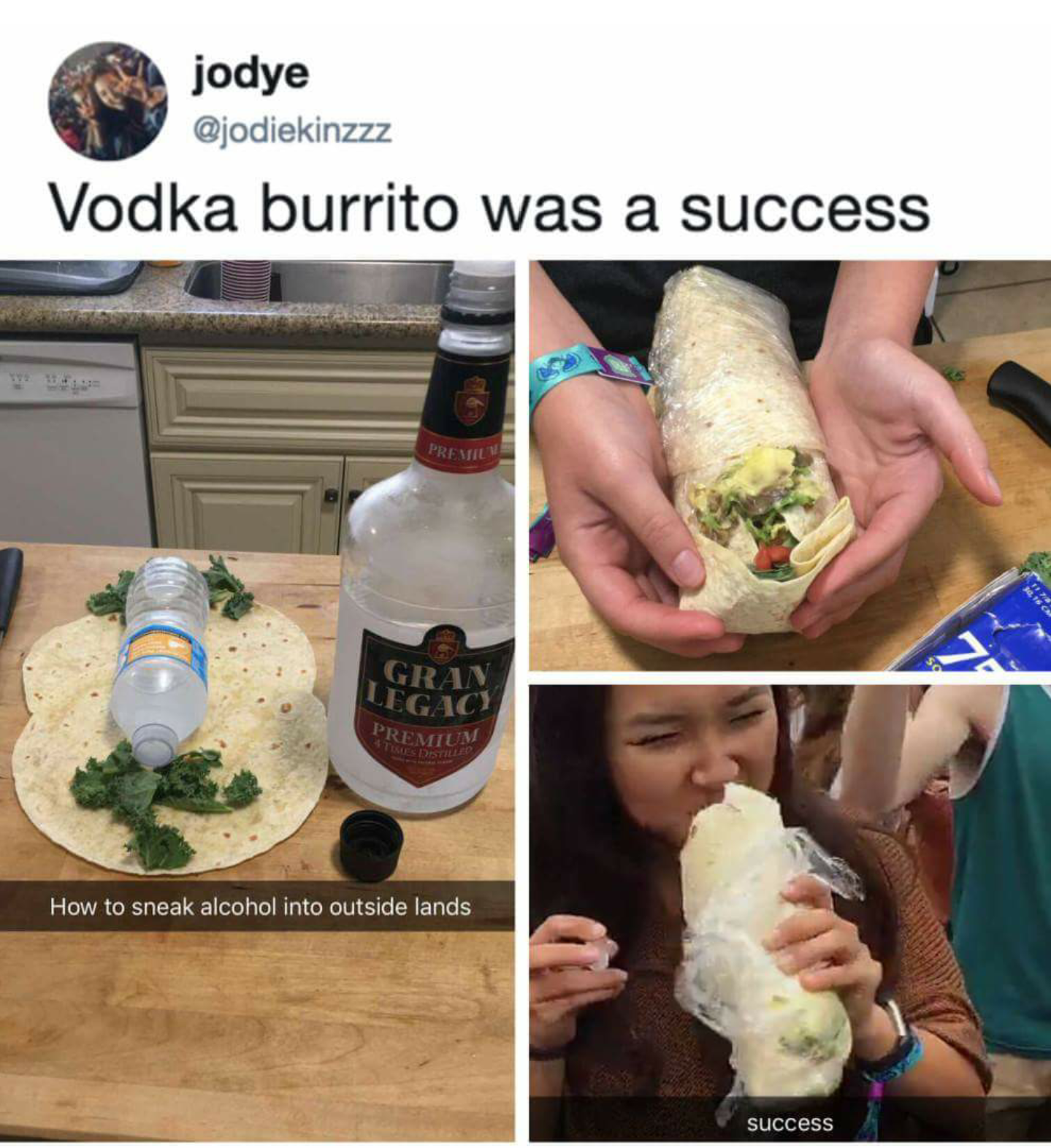 Smuggling vodka in a burrito