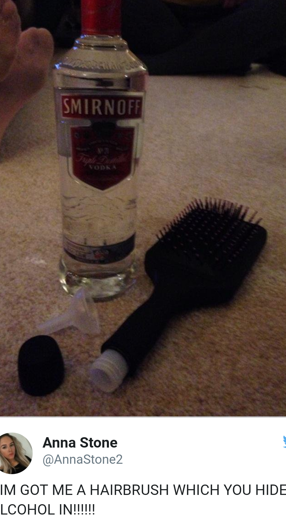 Hairbrush flask for smuggling alcohol.