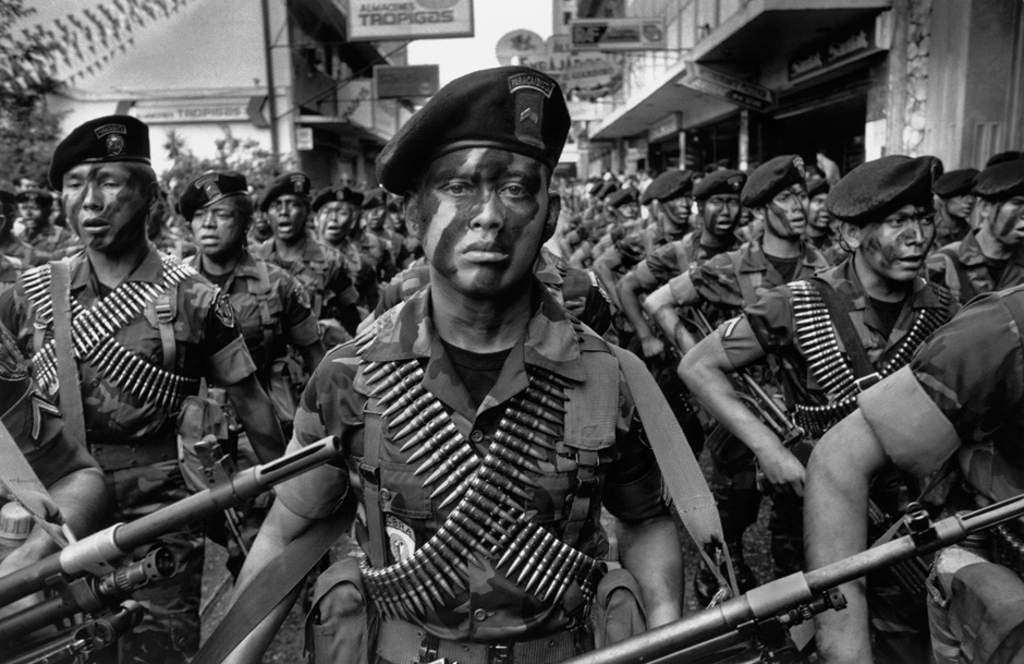 The Kaibiles, a special counterinsurgency force of the Guatemalan army that would eventually be accused of human rights violations, march in Guatemala City, Guatemala, in 1988. If you read up on what these guys did, its almost unthinkable in many ways the atrocities they did to their own people. Most of their actions occurred during the 35 year Guatemalan Civil War that finally ended in 1996.