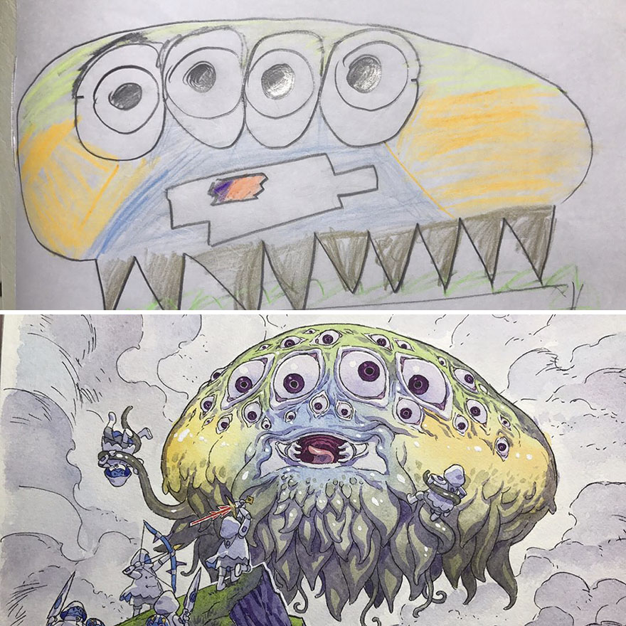 Dad Turns His Sons' Doodles Into Amazing Drawings