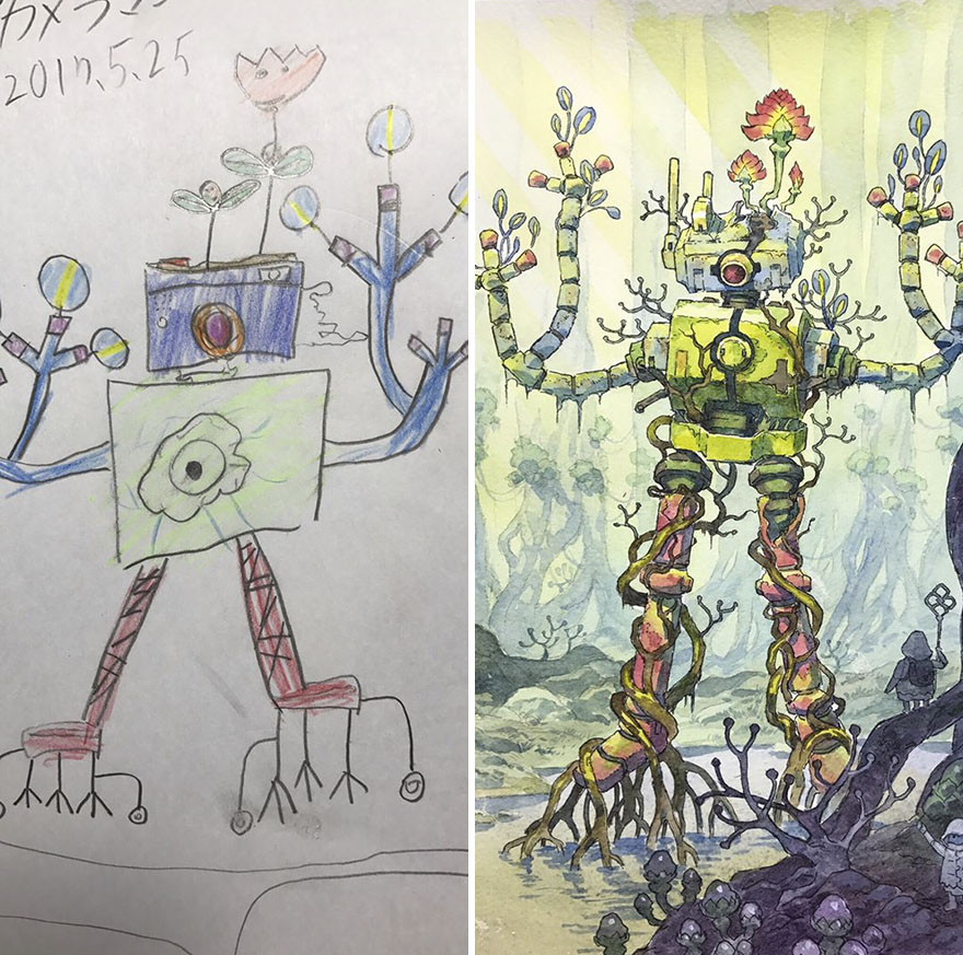 Dad Turns His Sons' Doodles Into Amazing Drawings