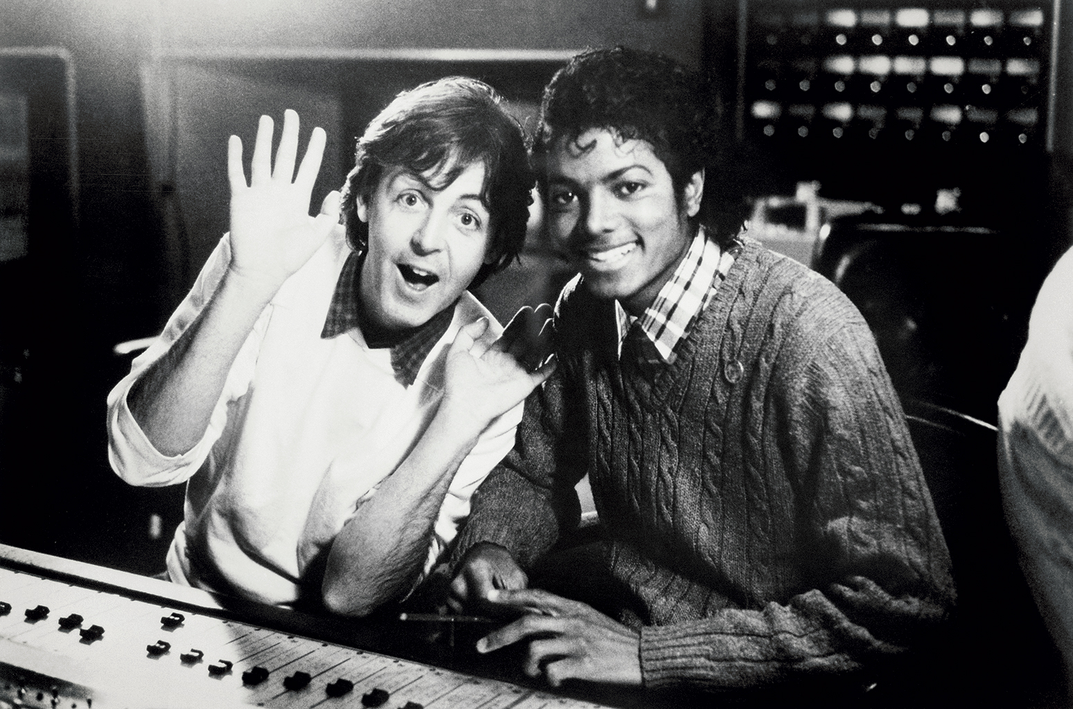 Paul McCartney goofs off with his good friend Michael Jackson as they work on a project together in 1983. The pair would remain friends through all the hardships in McCartneys life and all the scandals in Jacksons life. Even after Jackson outbid McCartney for the rights to Beatle songs, which apparently strained their relationship, Paul still had good things to say about Michael right up until his death. Paul still spoke positively of the singer when Michael didn't even leave the rights to those works to Paul in his will, which many speculated was an agreement among them.