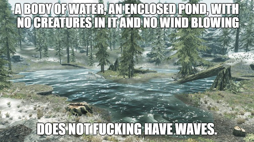 water resources - A Body Of Water, An Enclosed Pond, With No Creatures In It And No Wind Blowing Does Not Fucking Have Waves.