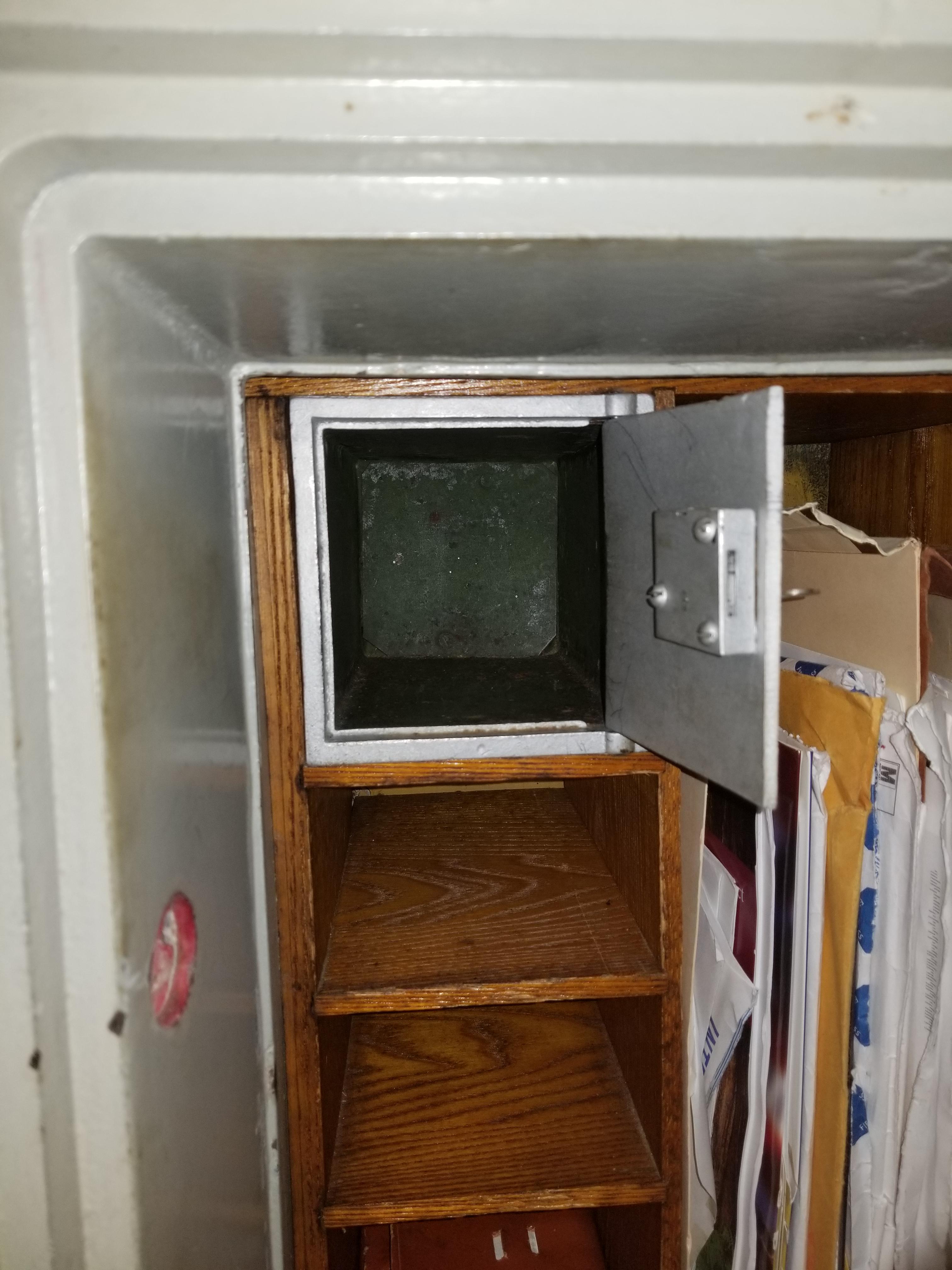 Empty jewelry compartment in an old safe.