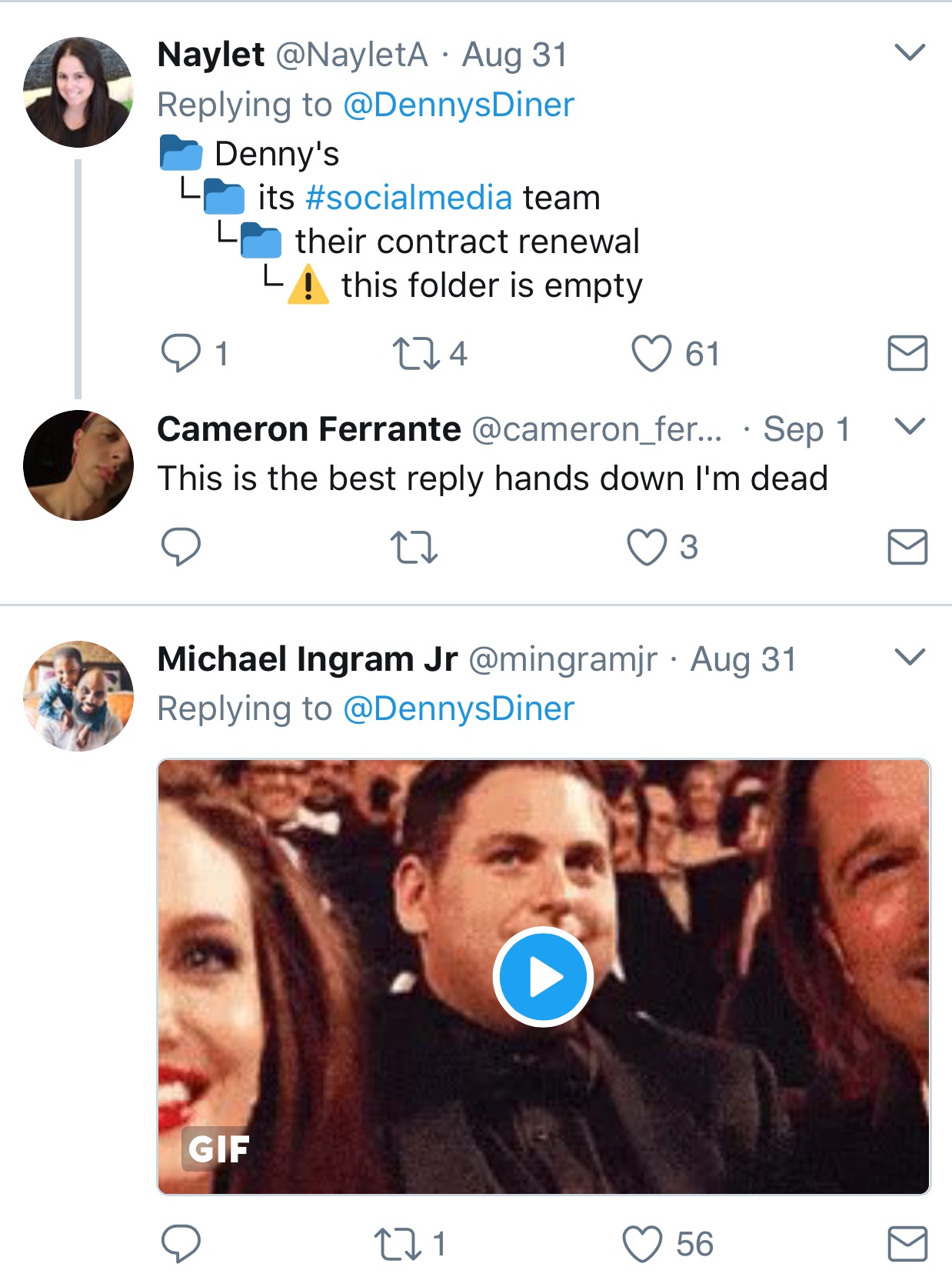 Tweet joking that Denny's social media contract won't be renewed