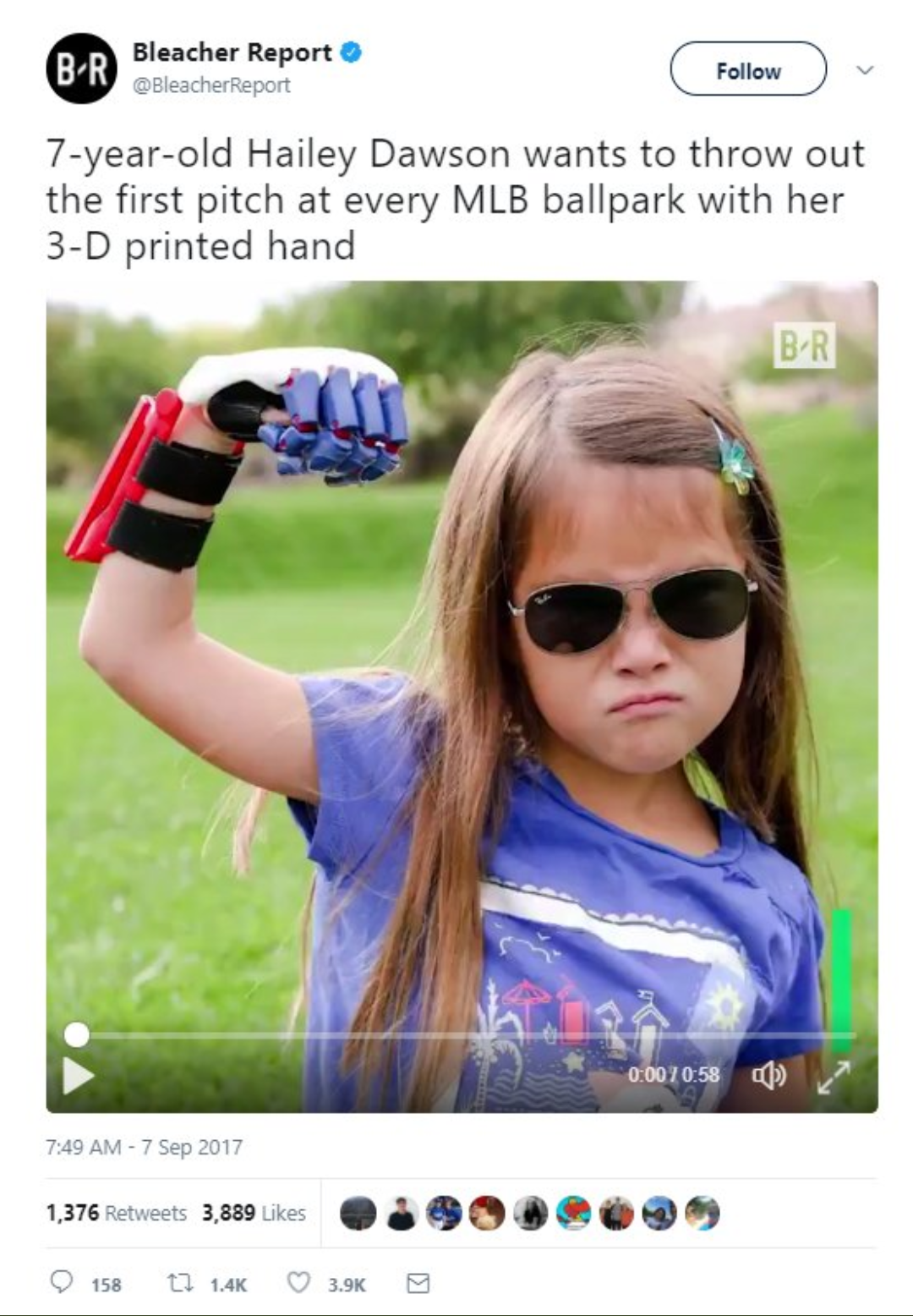 Little Girl Fulfills Her Dreams Of Throwing The First Pitch With Her New Hand