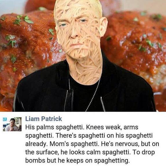 Meme about Eminem and Spaghetti that will get that damn song stuck in your ear.