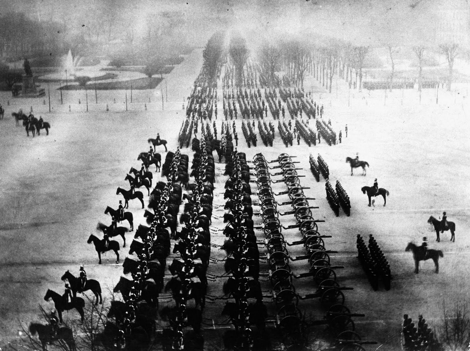 The Prussian Army prepare to parade through Paris, France after defeating France in the Franco-Prussian War in 1871. The war lasted just 6 months, with a decisive Prussian victory.