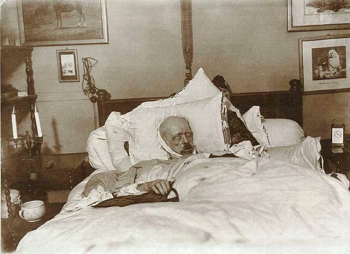 Otto von Bismarck on his death bed in 1898. He would die shortly after this picture was taken at age 83.